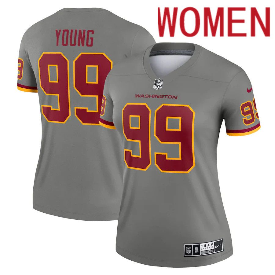 Women Washington Redskins #99 Chase Young Nike Gray Inverted Legend NFL Jersey->youth mlb jersey->Youth Jersey